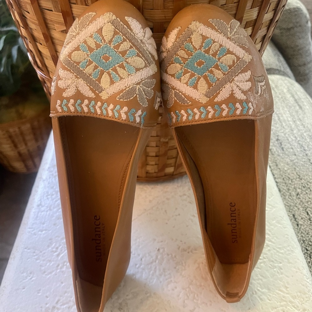 Sundance Tan Leather Moccasin- Made In Italy- size 39